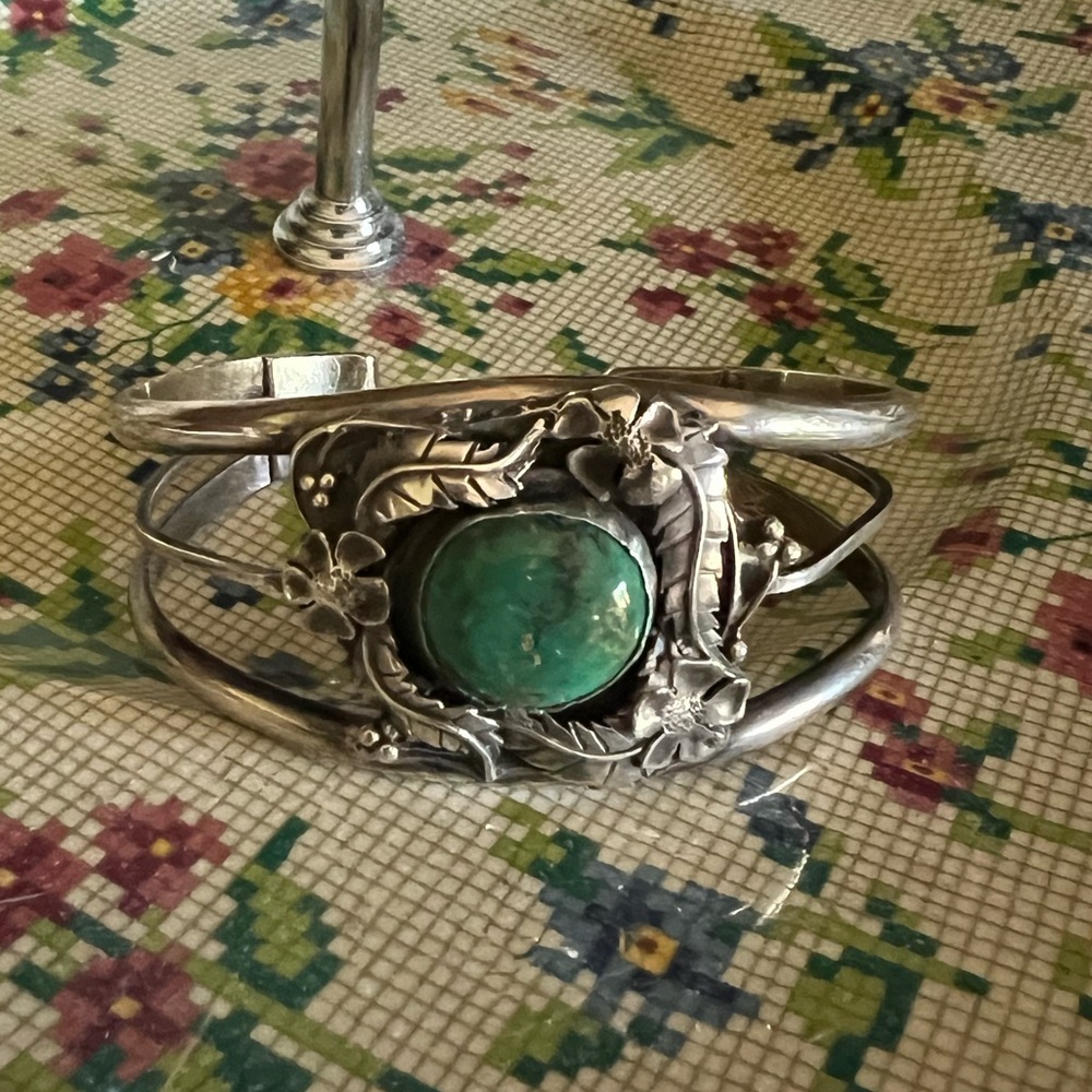 Sterling Floral Turquoise Cuff